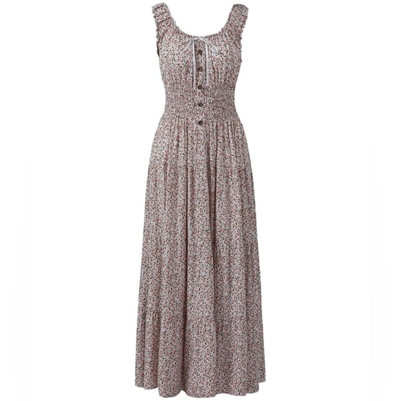 Coral Orange Retro Sun Dress Off Shoulder Tiered Maxi Long Prairie Sundress 50s - Picture 11 of 12